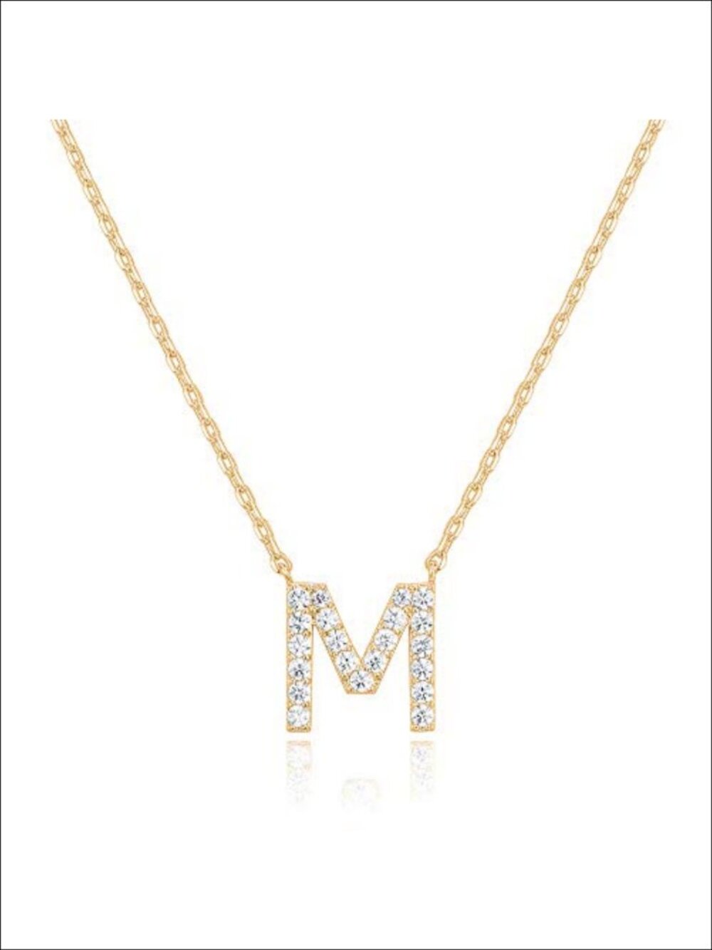 14K Gold Plated Initial M Pendant Necklace Cubic Zirconia 18"